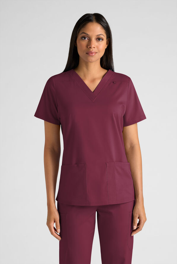 Butter-Soft STRETCH FLXTEK+ Women's 4-Pocket V-Neck Scrub Top - Wine - 1