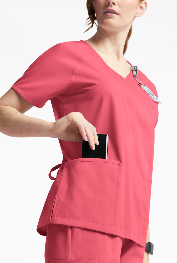 Butter-Soft Originals Women's 3-Pocket Mock Wrap Scrub Top - Rouge Rose - 4