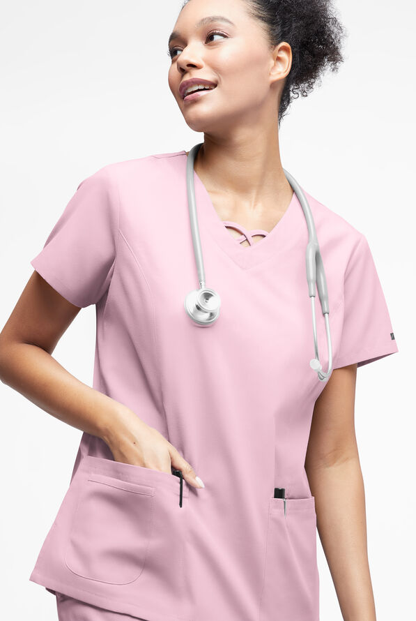 Butter-Soft Originals Women's 3-Pocket Crisscross V-Neck Scrub Top - Rose Quartz - 2