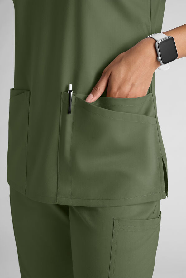 Butter-Soft STRETCH FLXTEK+ Women's 6-Pocket V-Neck Scrub Top - Light Olive - 5