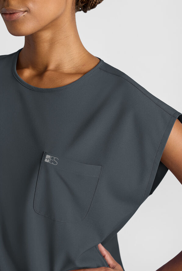 Easy STRETCH Women's Dolman Sleeve Crew Neck Scrub Top - Pewter - 4