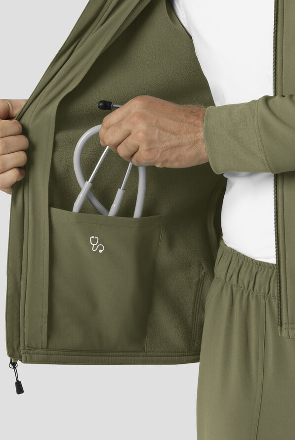 Carhartt Force Rugged Men's 3-Pocket Bonded Fleece Utility Zip Front Hoodie Scrub Jacket - Olive - 4