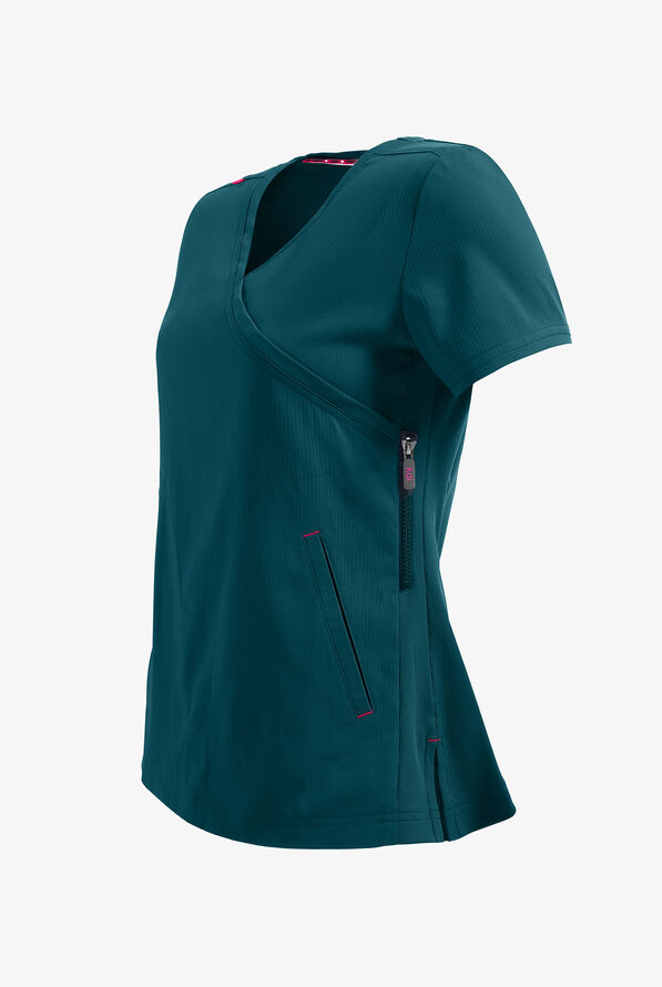 koi Lite™ Philosophy Women's 3-Pocket Mock Wrap Side Zipper Scrub Top - Caribbean Blue - 3