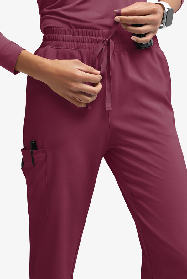 Easy STRETCH Naya Women’s Natural Waist 6-Pocket Straight Leg Scrub Pants - Wine - 3