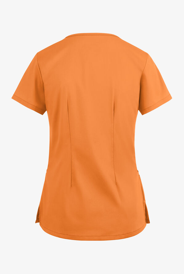 Blusa m&eacute;dica UA Butter-Soft STRETCH con cremallera en el cuello curvo y 4 bolsillos para mujer - Apricot Crush - 4