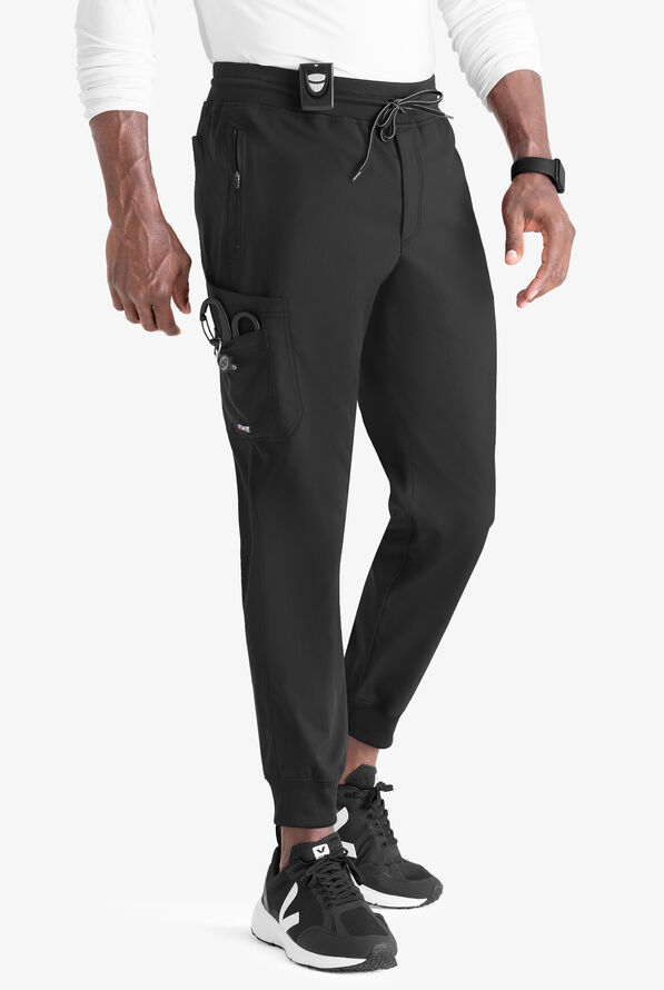 Grey's Anatomy by Barco Spandex STRETCH Murphy Men's 5-Pocket Cargo Jogger Scrub Pants - Black - 1