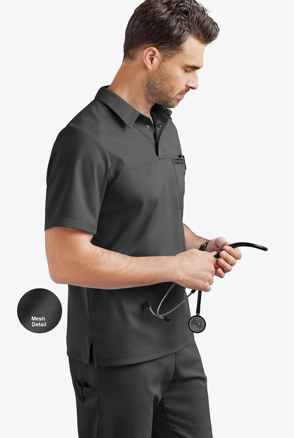 Advantage STRETCH Men's 3-Pocket Short Sleeve Polo with Back Air-Mesh Panels - Black - 4
