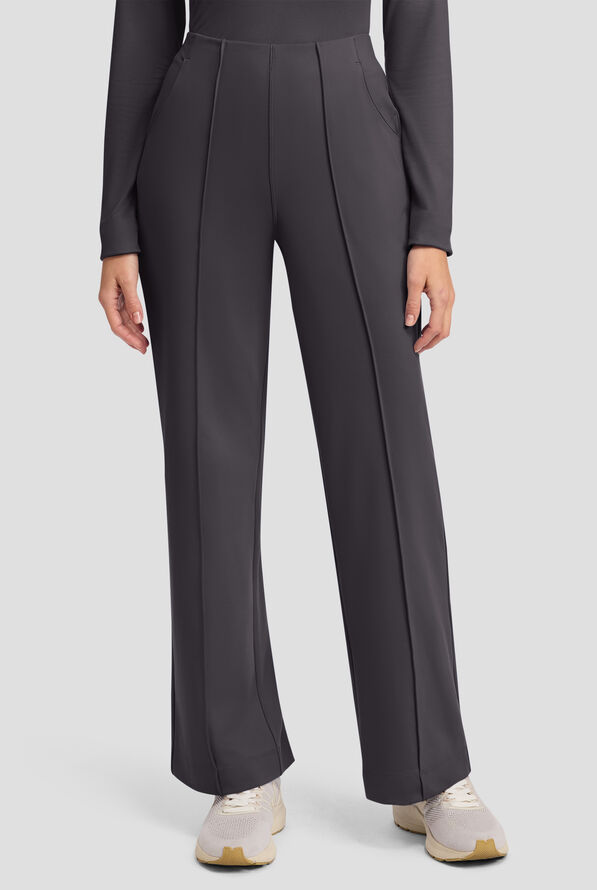 Cherokee Achieve Women's 3-Pocket STRETCH Wide Leg Pull-On Knit Scrub Pants - Petite - Pewter - 1