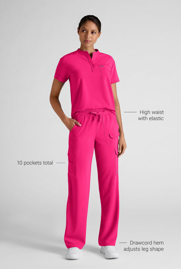 Easy STRETCH Ayo Women's 10-Pocket Cargo Scrub Pants - Reactive Pink - 3