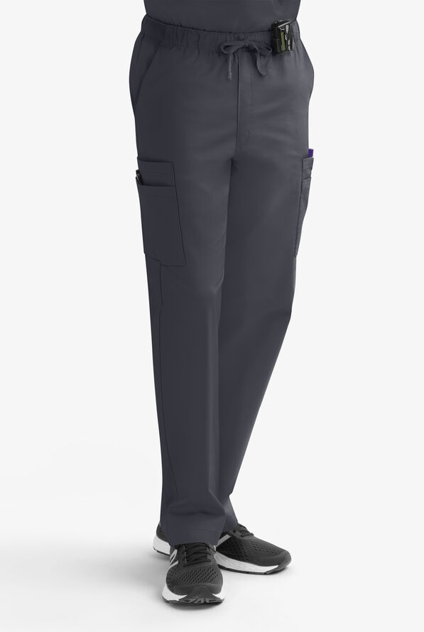 Butter-Soft STRETCH Men's 9-Pocket Zip Front Cargo Straight Leg Scrub Pants - Pewter - 1