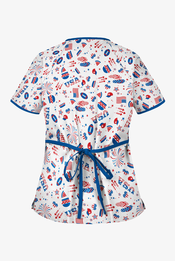 UA Best Buy Scrubs Party in the USA Women's 2-Pocket Mock Wrap Print Scrub Top - null - 2
