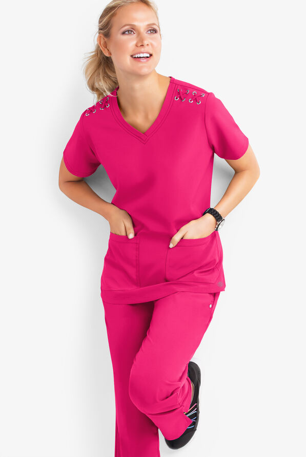 Blusa médica Easy STRETCH Leila con ojales y lazos para mujer - Flirt - 2