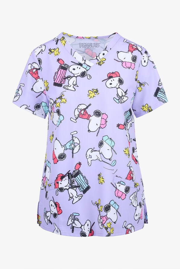 Peanuts Snoopy Golf  Funscrubs Women's 2-Pocket STRETCH V-Neck Print Scrub Top - null - 1