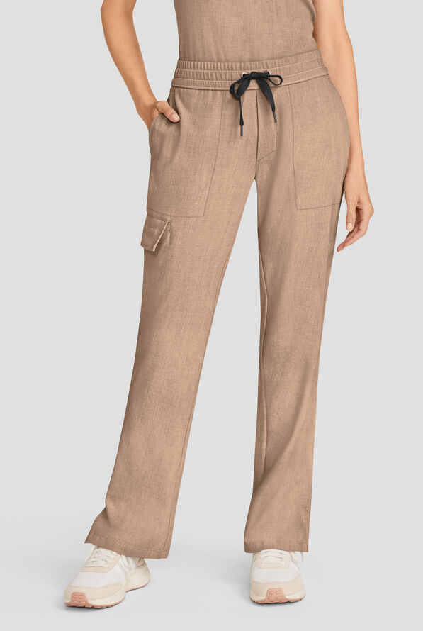 Healing Hands Quest Women's 4-Pocket STRETCH Straight Leg Drawstring Cargo Scrub Pant - Desert Taupe - 1