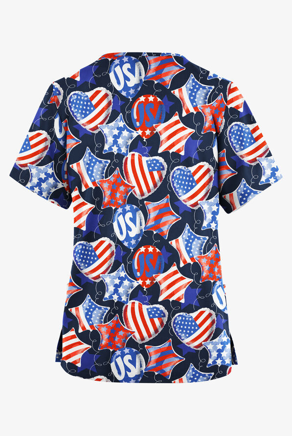 Butter-Soft Originals Freedom Hearts Women's 2-Pocket Classic Fit V-Neck Print Scrub Top - null - 2