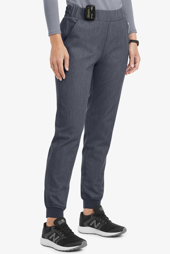 MOVEMENT by Butter-Soft Vega Women's 5-Pocket Flat Front Jogger STRETCH Scrub Pants - Petite - Indigo Heather - 1