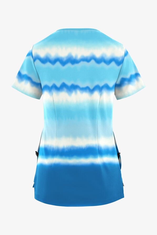 Easy STRETCH Waterfall Stripe Women's 3-Pocket High Low V-Neck Print Scrub Top - null - 2