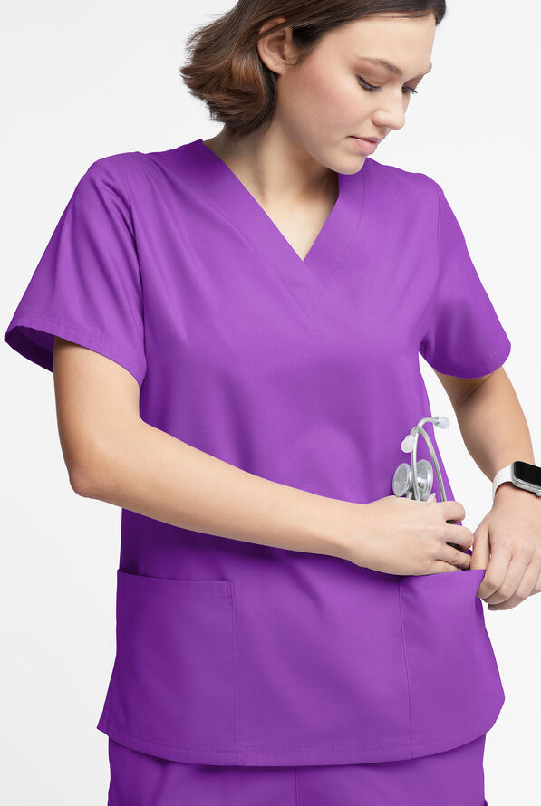 Butter-Soft Originals Women's 2-Pocket V-Neck Scrub Top - Wild Plum - 4