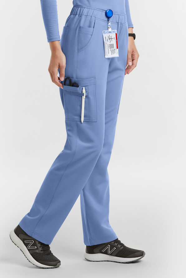 MOVEMENT by Butter-Soft Rigel Women's 9-Pocket Interior Drawstring STRETCH Scrub Pants - Ceil Blue - 3