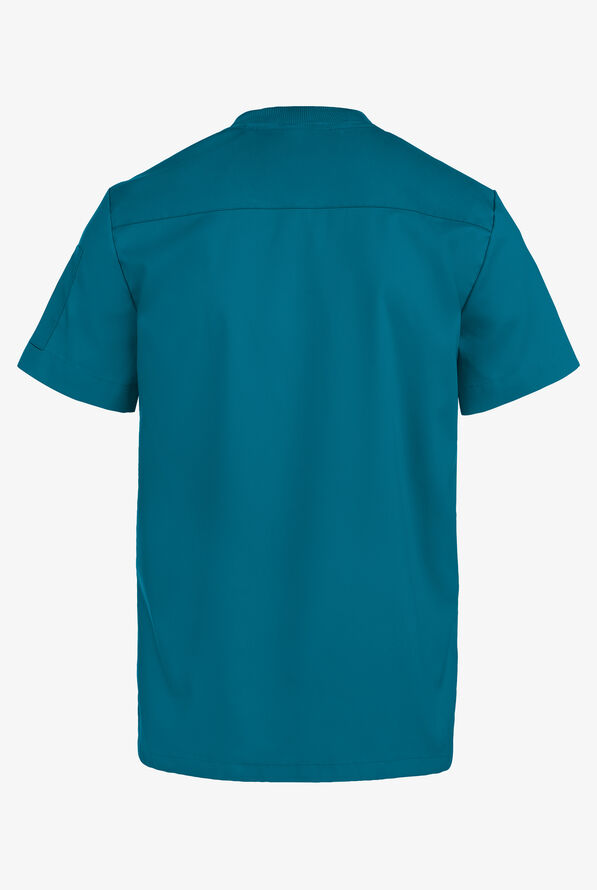 Advantage STRETCH Men's 2-Pocket Short Sleeve Henley Scrub Top - Caribbean Blue - 5
