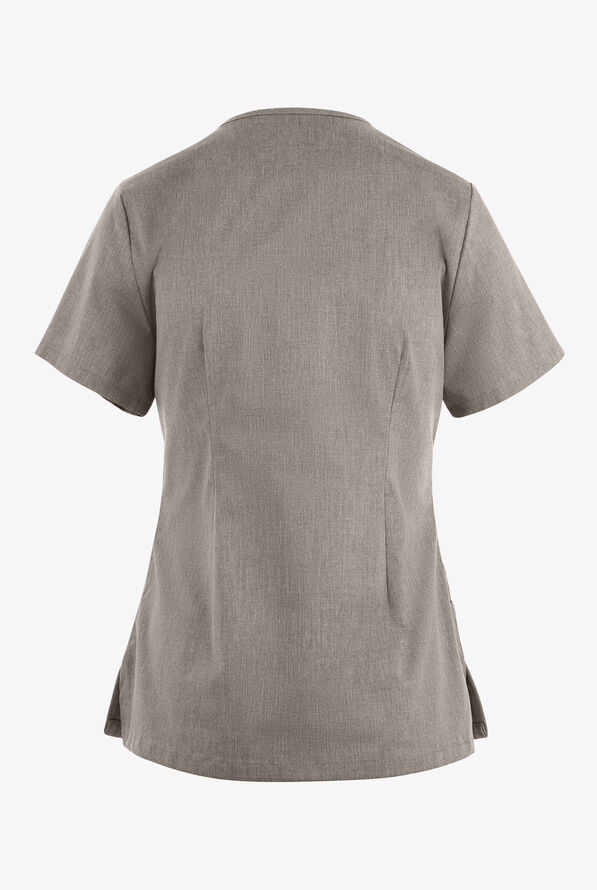 Butter-Soft STRETCH Women's 4-Pocket Crisscross Scrub Top - Heather Grey - 4