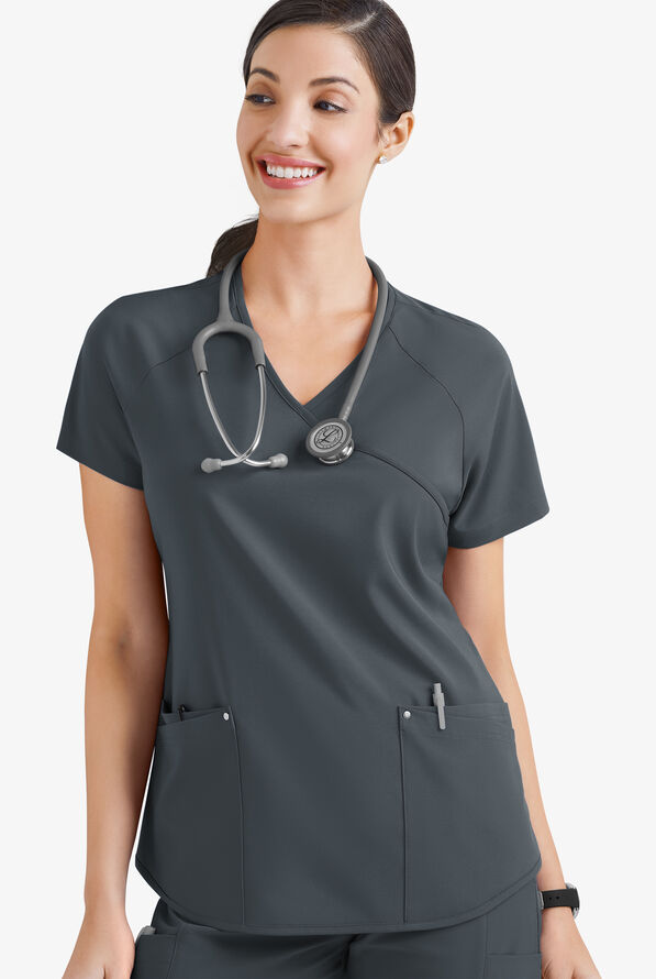 Easy STRETCH Cara Women's 4-Pocket Raglan Scrub Top - Pewter - 3