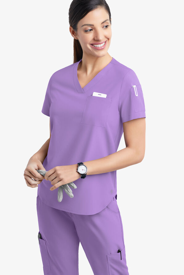 Easy STRETCH Chloe Women's 3-Pocket V-Neck Tuck-In Scrub Top - Ultraviolet Light - 3