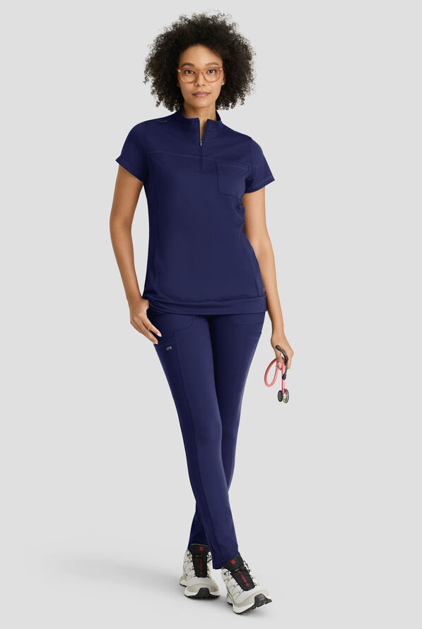 Barco One Performance Knit Momentum Women's 6-Pocket STRETCH High Rise Legging Scrub Pant - Indigo - 4