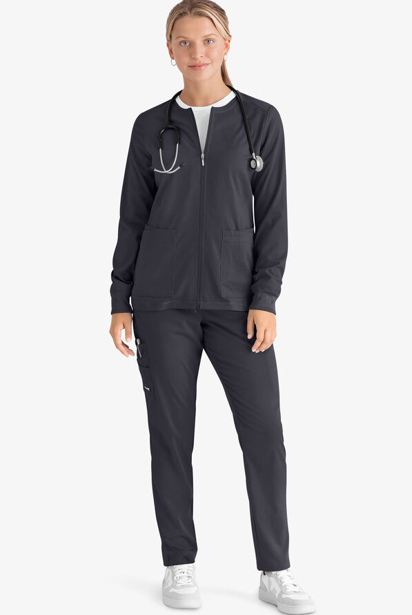 Chaqueta médica Grey's Anatomy Spandex STRETCH Gianna con cremallera y 5 bolsillos para mujer - Steel Gray - 2
