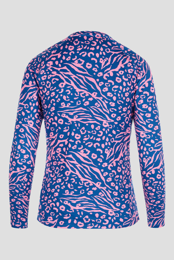 Med Couture Layers Two-Tone Animal Skin Women's STRETCH Ruched Round Neck Knit Print Underscrub - null - 2