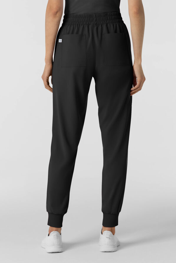 Wink Renew Women's 6-Pocket STRETCH Flat Front Drawstring Cargo Jogger Scrub Pant - Black - 4