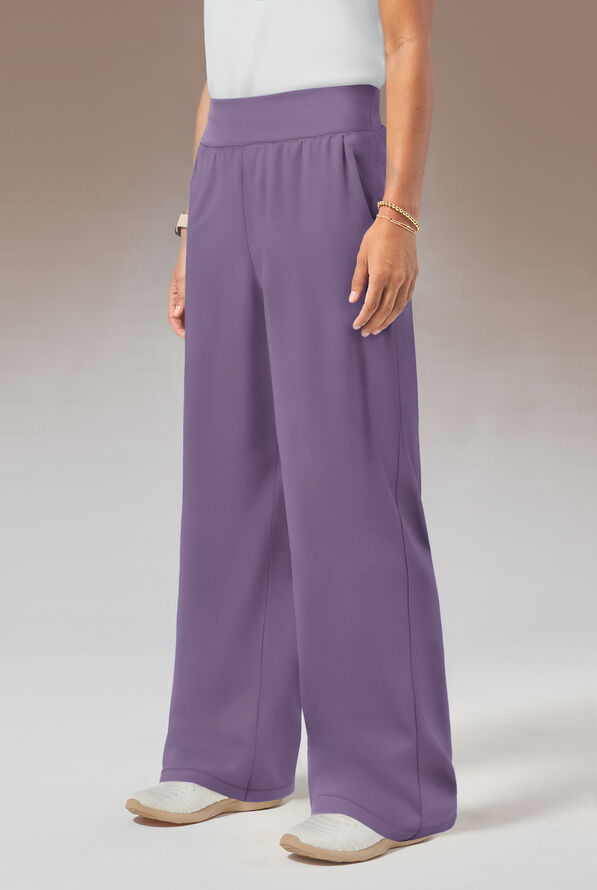 Hypothesis Y-Band Women's 6-Pocket Yoga-Style Knit Waist Wide Leg Scrub Pant - PURPLE DUSK - 3
