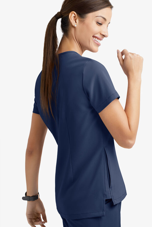 Easy STRETCH Taylor Women's 3-Pocket High Low Hem V-Neck Scrub Top - Navy - 5