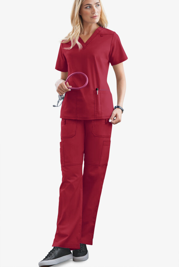 Butter-Soft STRETCH Women's 10-Pocket Drawstring Scrub Pants - Tall - Ruby - 2