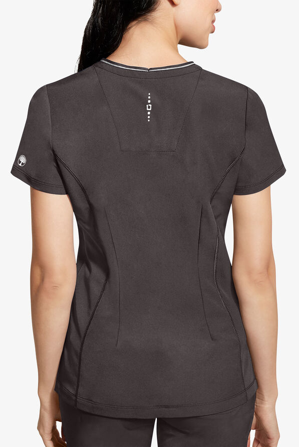 Blusa m&eacute;dica Healing Hands 360 Sonia Reflective STRETCH con cuello en Y con cremallera y 3 bolsillos para mujer - Pewter - 3