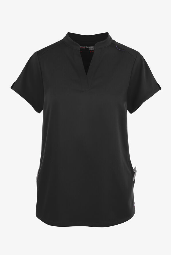 Blusa médica Grey's Anatomy™ by Barco Spandex STRETCH Avery con cuello mao y 2 bolsillos para mujer - Black - 1