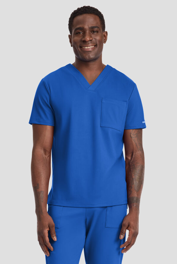 Cherokee Achieve Men's 1-Pocket STRETCH V-Neck Knit Scrub Top - Royal - 2