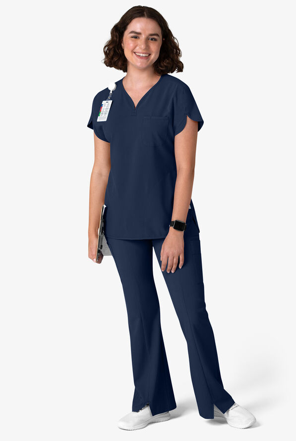 Wink Renew Women's 3-Pocket STRETCH Dolman Notch Sleeve Y-Neck Scrub Top - Navy - 4