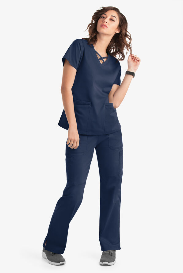 Blusa m&eacute;dica UA Butter-Soft STRETCH con lazos entrecruzados y 4 bolsillos para mujer - Navy - 6