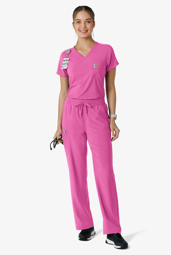 Carhartt Cross-Flex Force Boot Cut Women's 6-Pocket STRETCH Convertible Drawstring Cargo Scrub Pants - Electric Fuchsia - 5