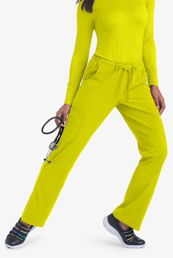Easy STRETCH Eden Women's 4-Pocket Drawstring Scrub Pants - Petite - Cyber Lime - 3