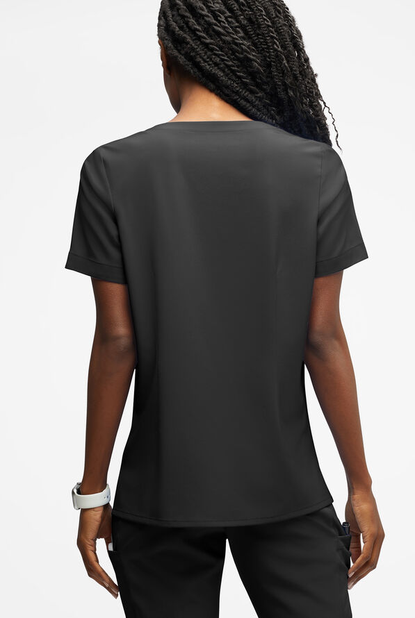 Blusa m&eacute;dica Easy STRETCH Amber con cuello con muesca y 4 bolsillos para mujer - Onyx Black - 3
