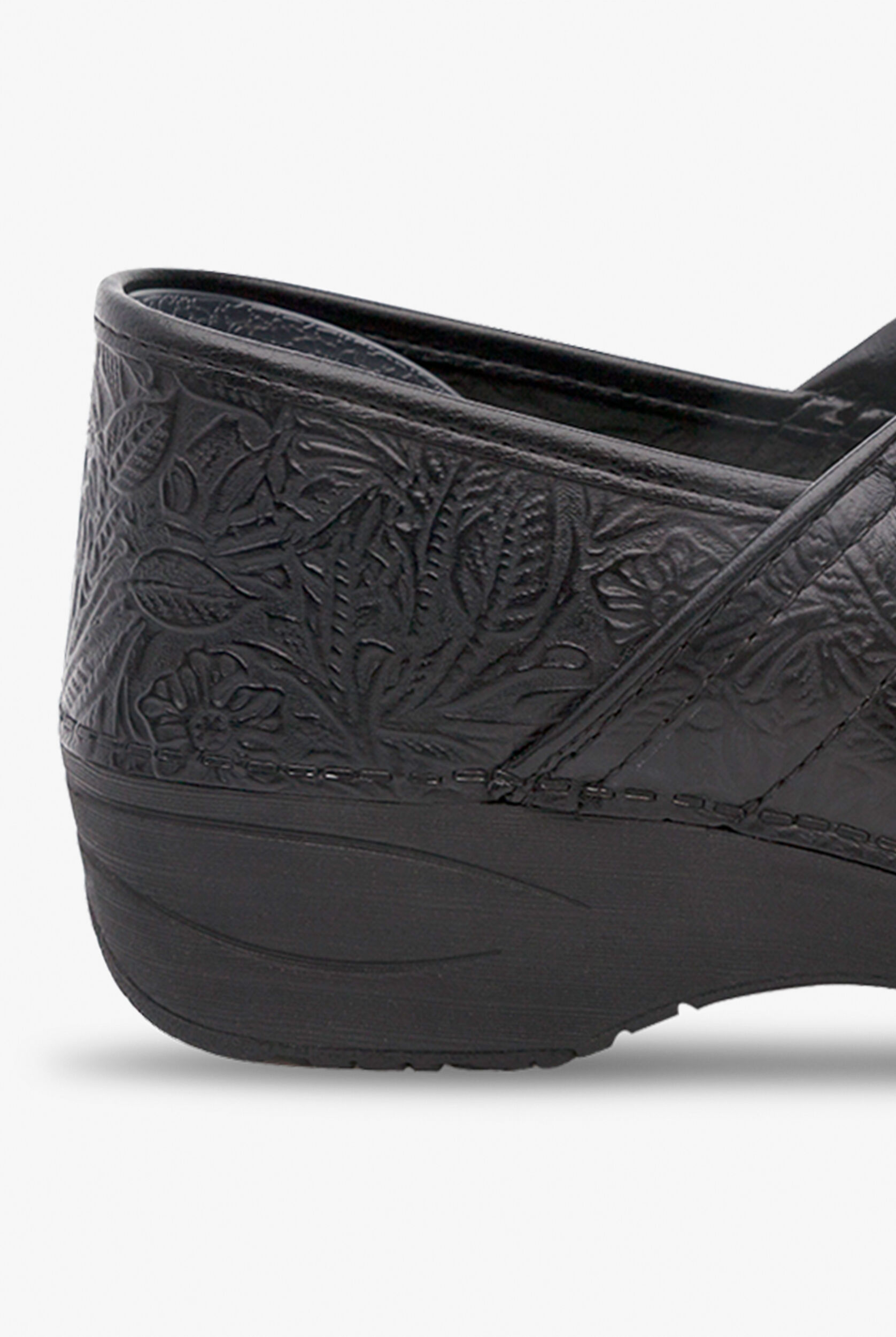 Dansko Pro XP 2.0 Black Floral Tooled Leather Clogs, Nursing Clogs