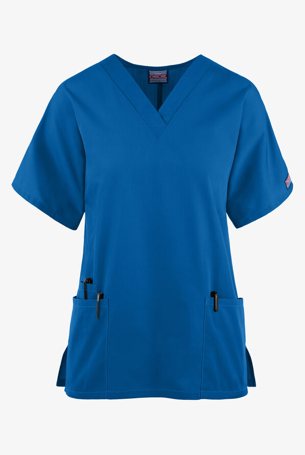 Cherokee Workwear Women's 3-Pocket V-Neck Scrub Top - Royal - 1