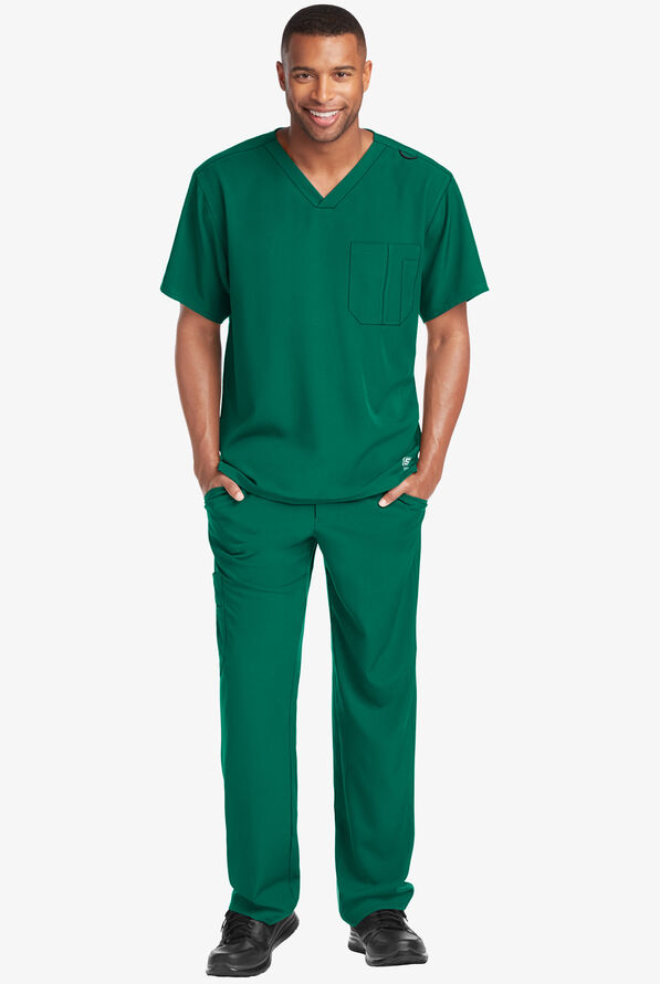 Skechers by Barco Structure Men's 1-Pocket STRETCH V-Neck Scrub Top - Hunter - 2