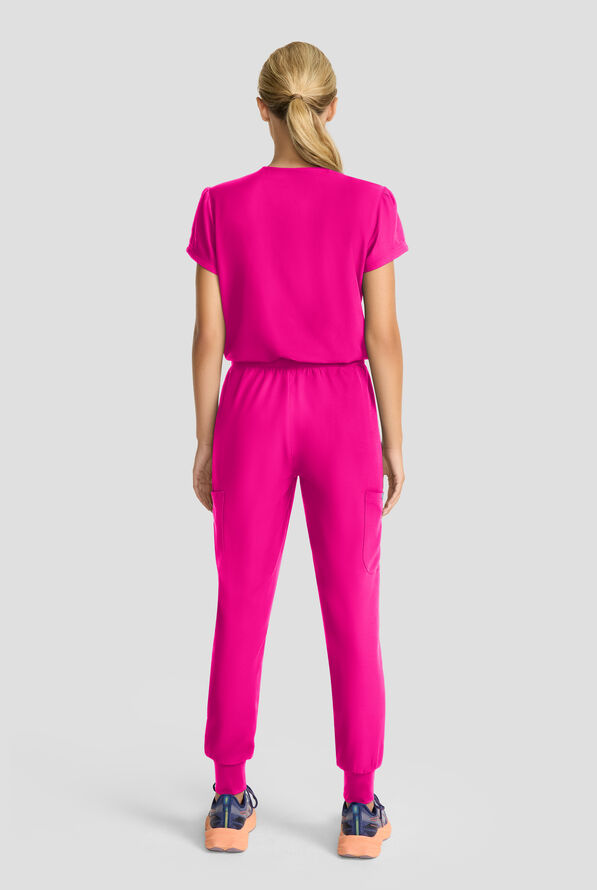 Med Couture Insight Women's 4-Pocket Zip Front Drawstring Waist Scrub Jumpsuit - Aurora Berryalis - 3