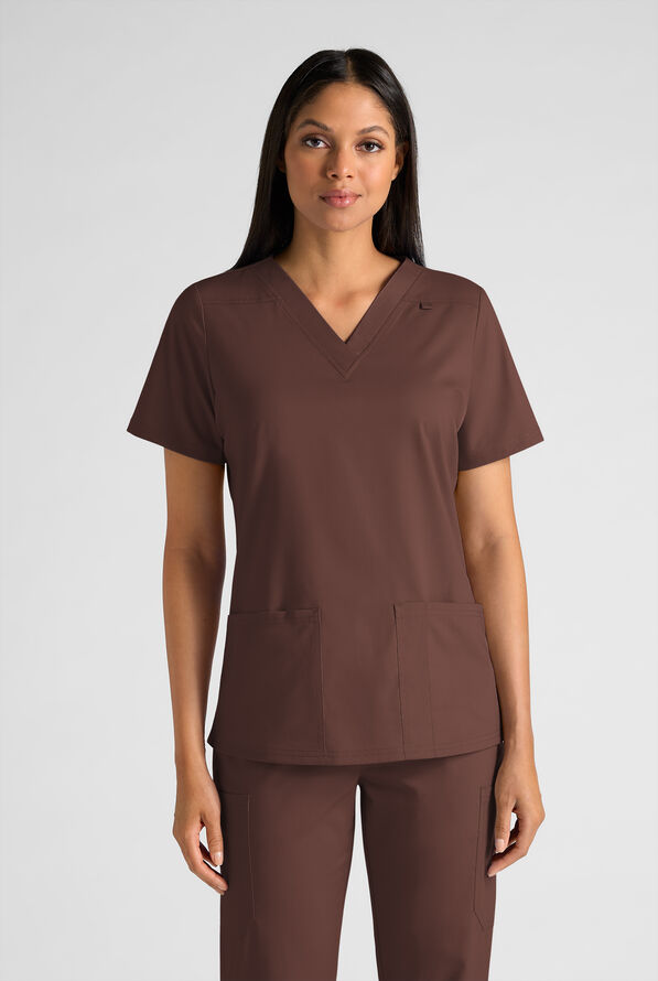 Butter-Soft STRETCH FLXTEK+ Women's 4-Pocket V-Neck Scrub Top - French Roast - 1