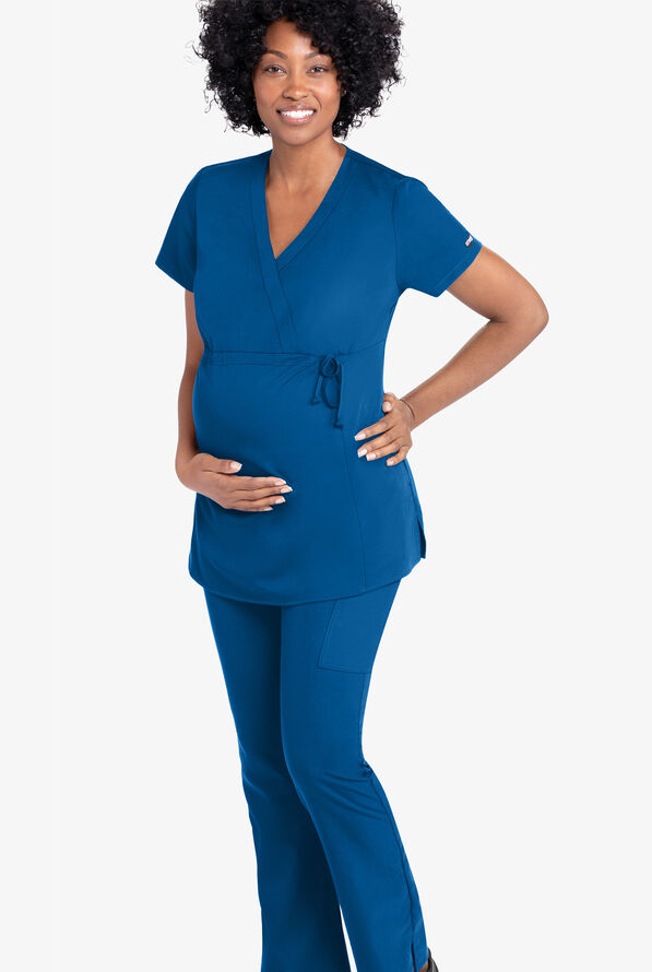 Blusa médica de maternidad Grey's Anatomy estilo cruzado con 2 bolsillos para mujer - Royal - 2