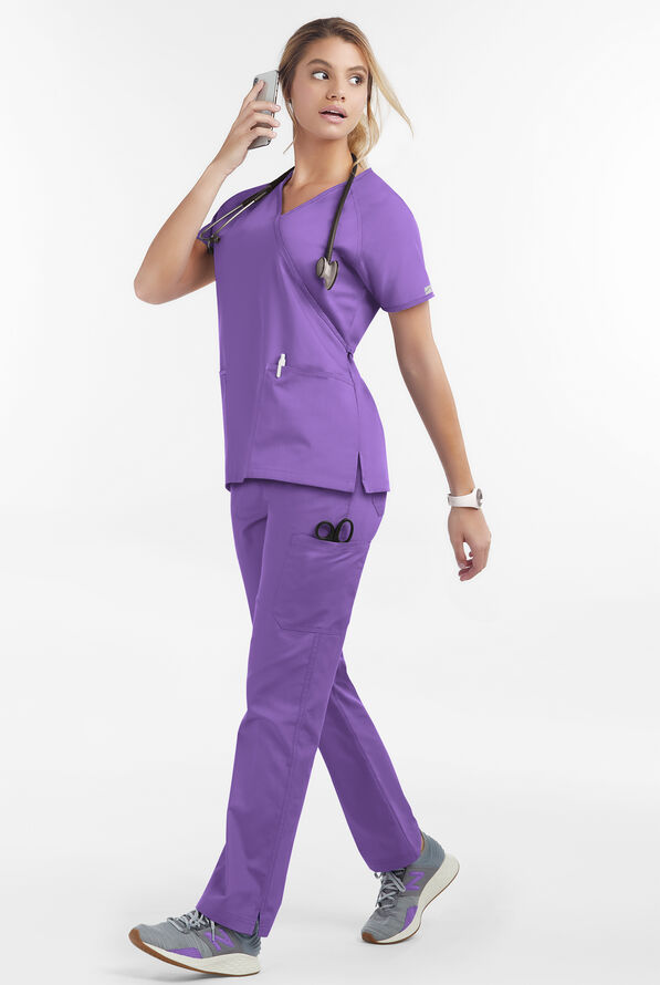 Butter-Soft Core Women's 2-Pocket Solid Mock Wrap Scrub Top - Purple Glow - 2