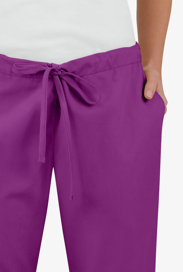 Butter-Soft Core Women's 4-Pocket Elastic Waist Back Drawstring Scrub Pants - Berry Burst - 3
